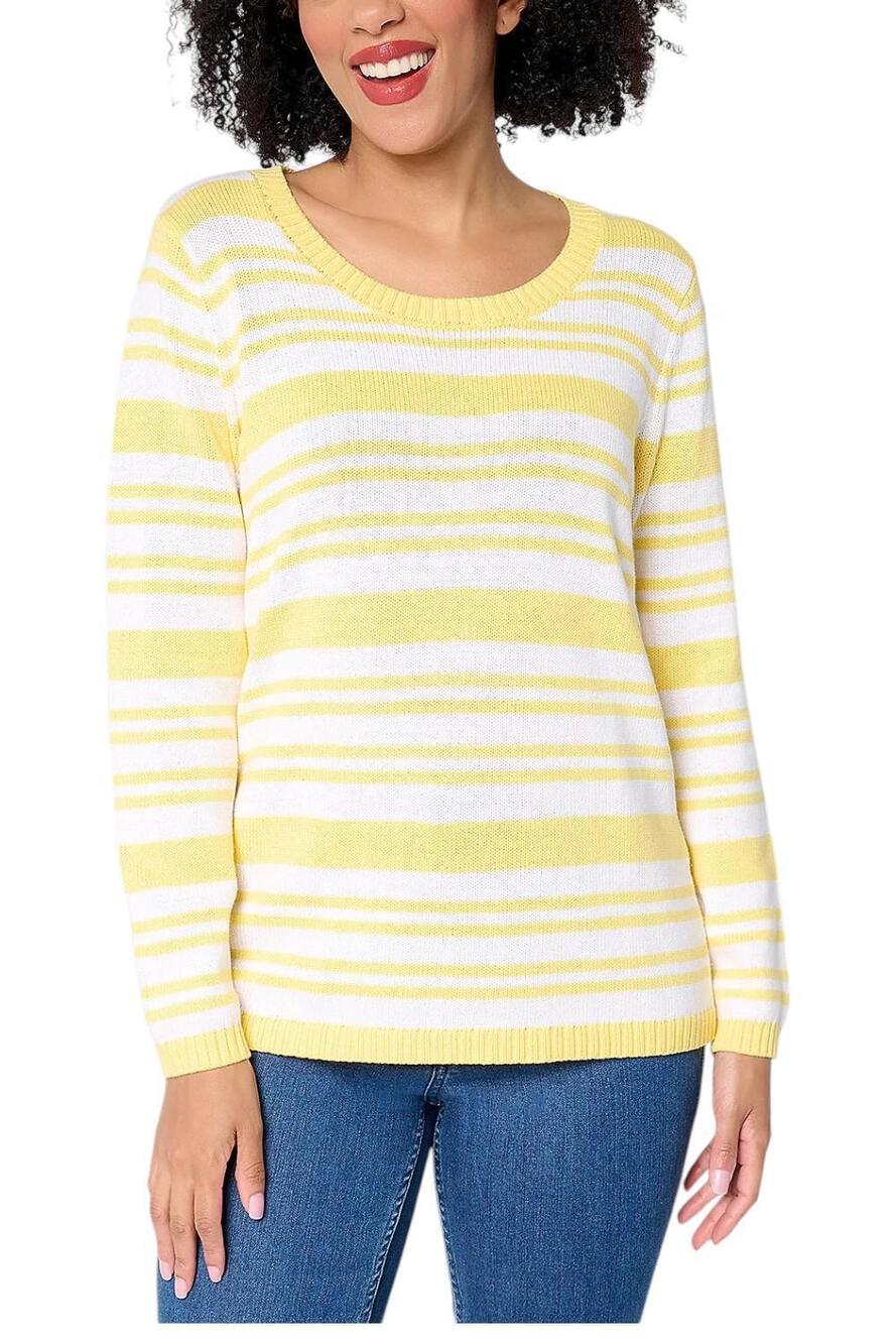 Denim & Co. Women's Cotton Striped Long-Sleeve Sweater Canary Yellow - Regular